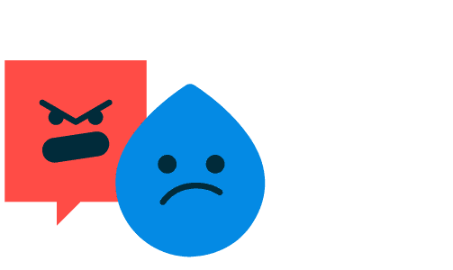 cartoon angry red chat box, and sad blue water drop