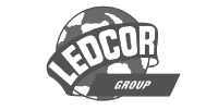 Logotipo del Ledcor Group en blanco y negro.