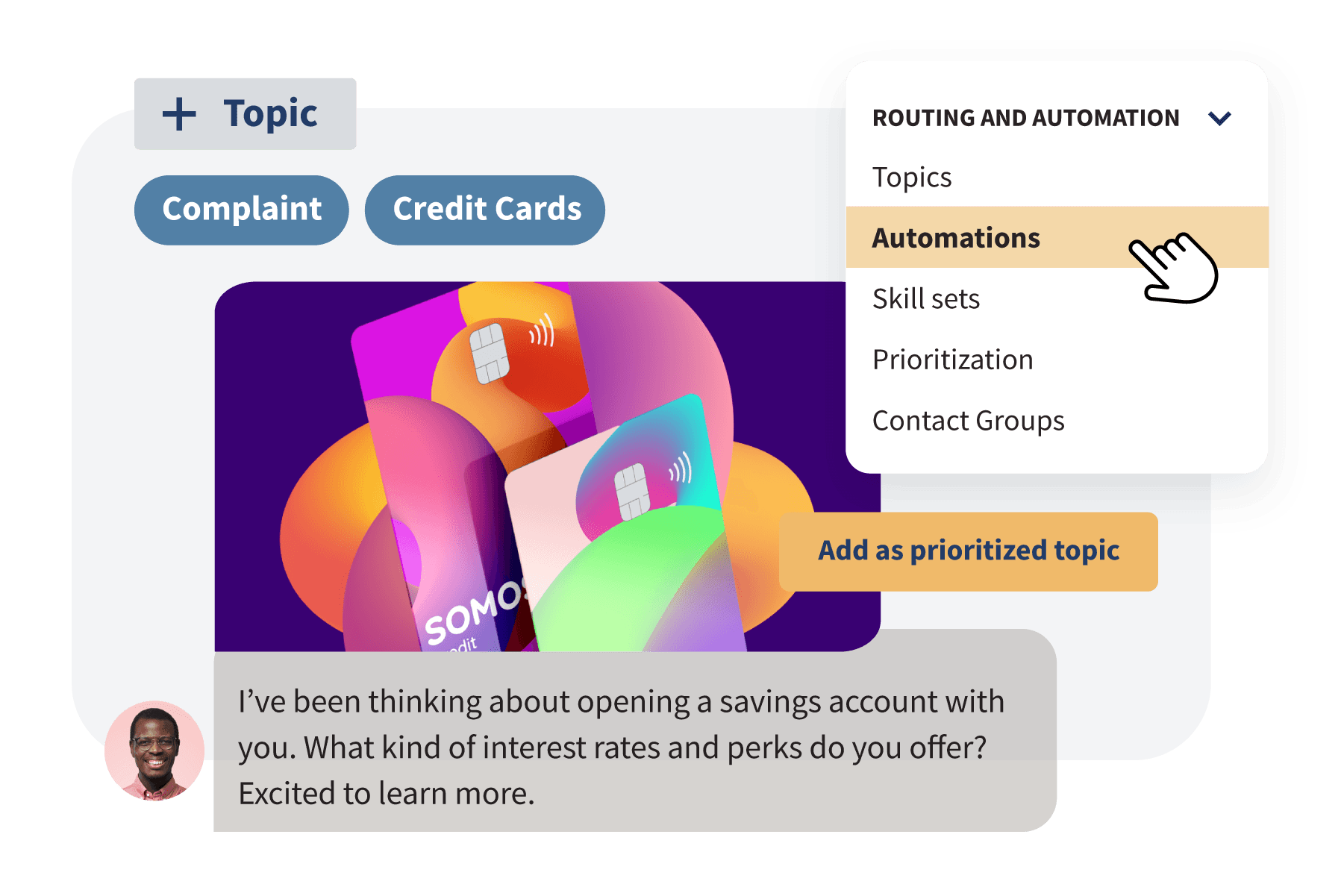 Janela do Hootsuite Inbox exibindo roteamento e automação com tópicos