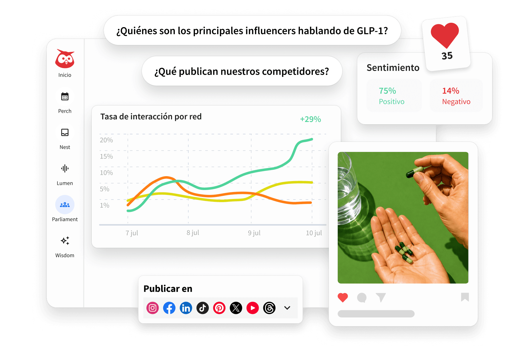 Imagen de producto de Hootsuite y hombre en su ordenador