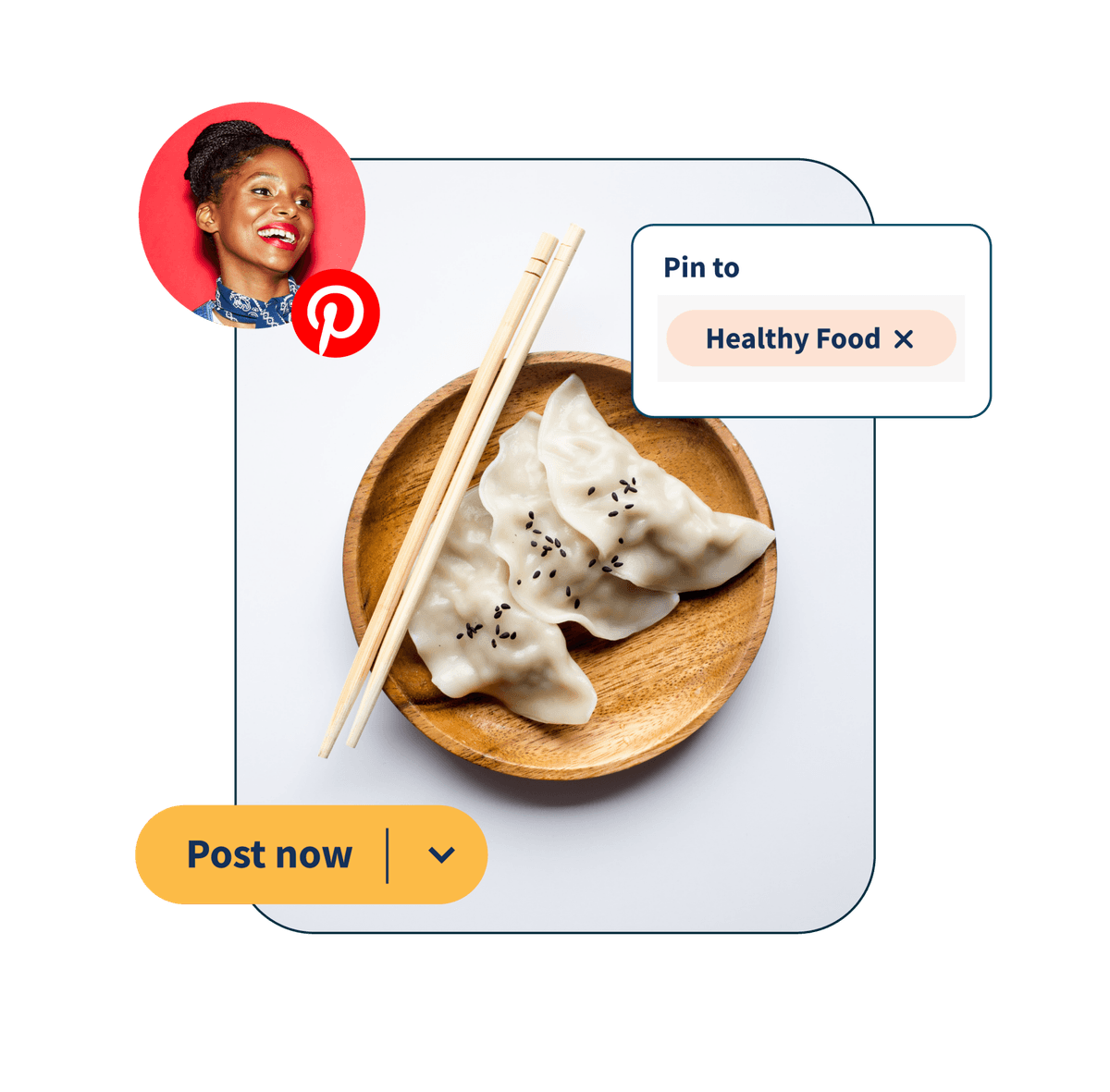 Imagem de bolinhos em um prato com dois pop-ups dizendo "pin para comida saudável" e " publique agora "
