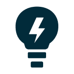 Symbol einer Glühbirne mit Blitz