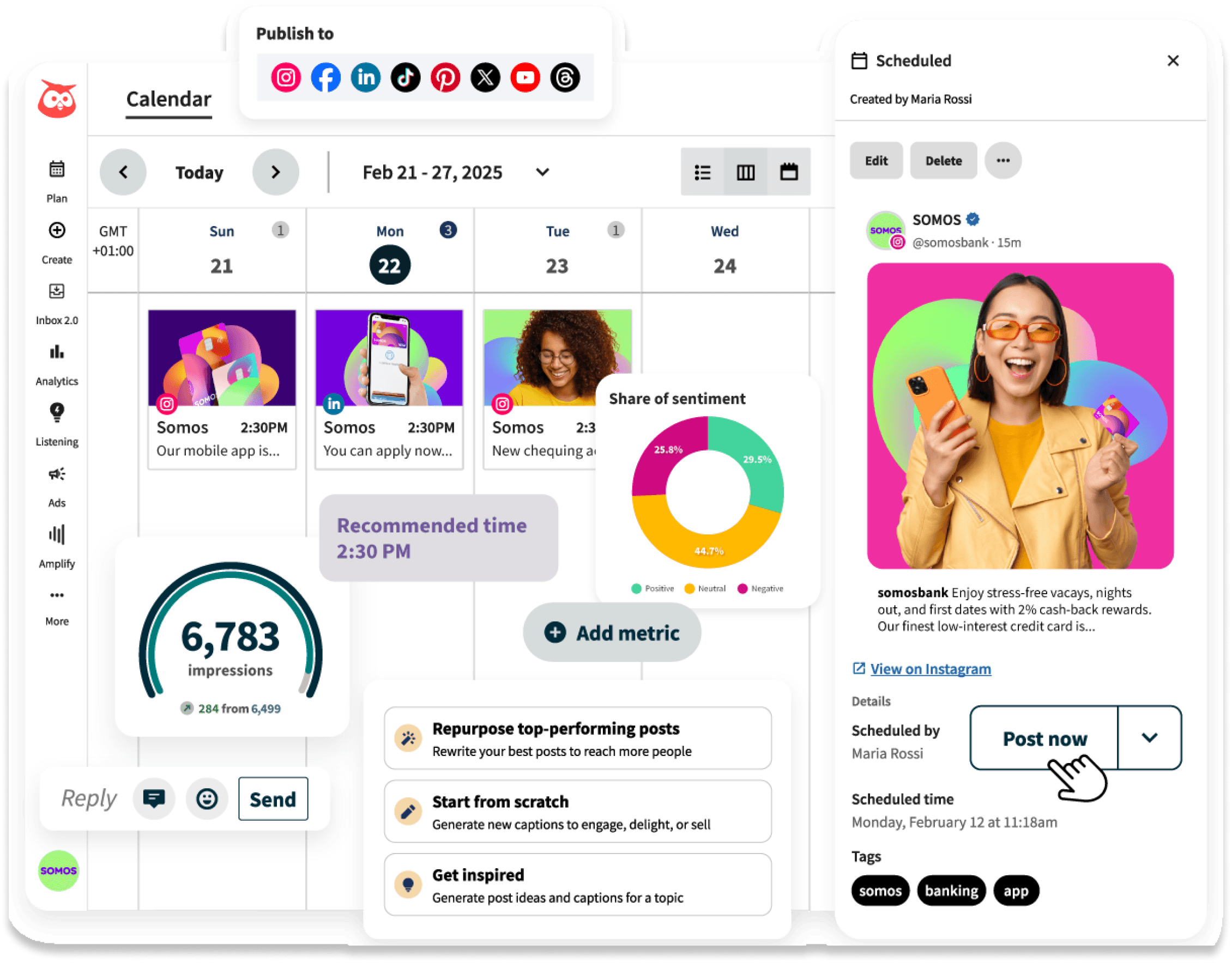 Plataforma de Hootsuite con vista de calendario