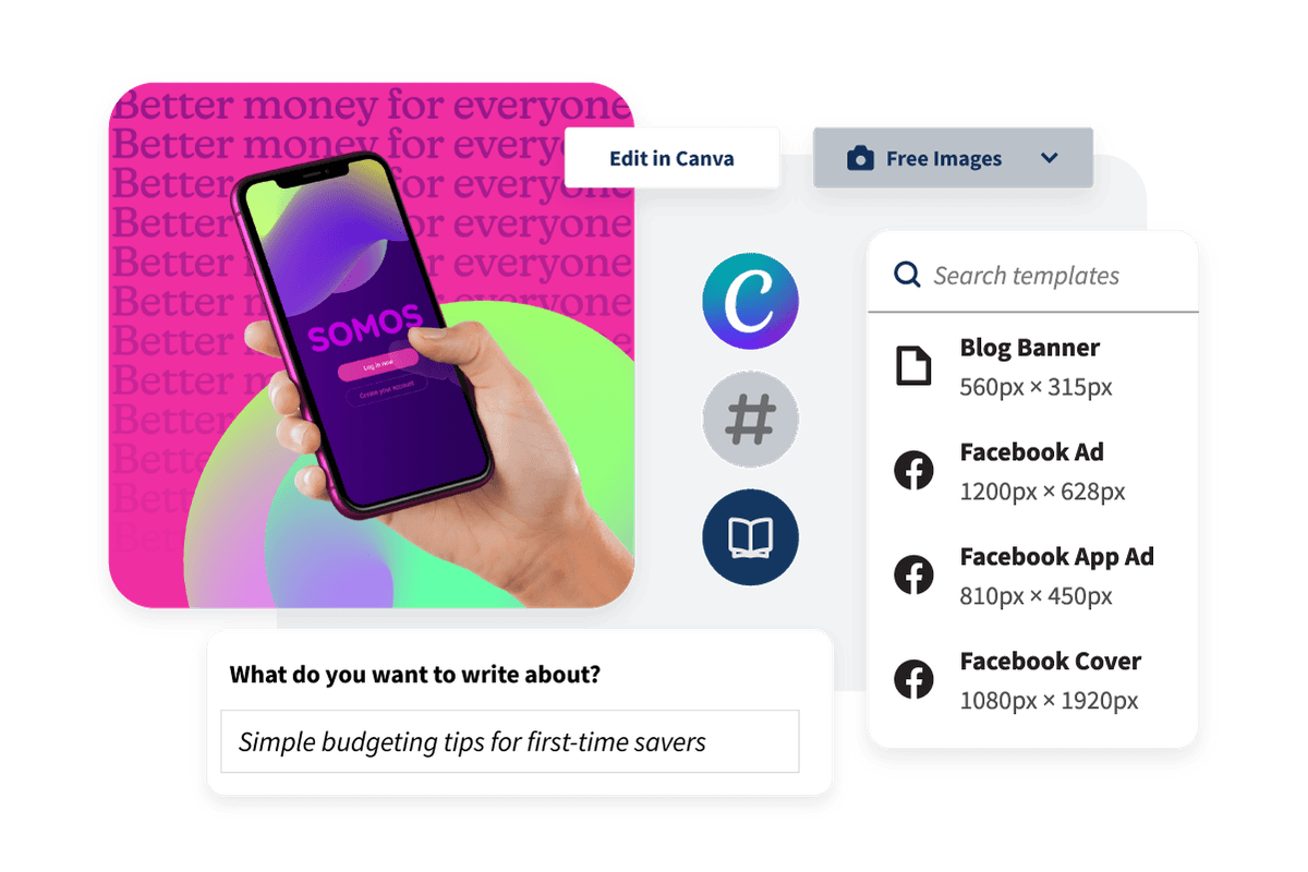 Exemplo de modelos do Canva, neste caso para anúncios do Facebook, capas e muito mais.
