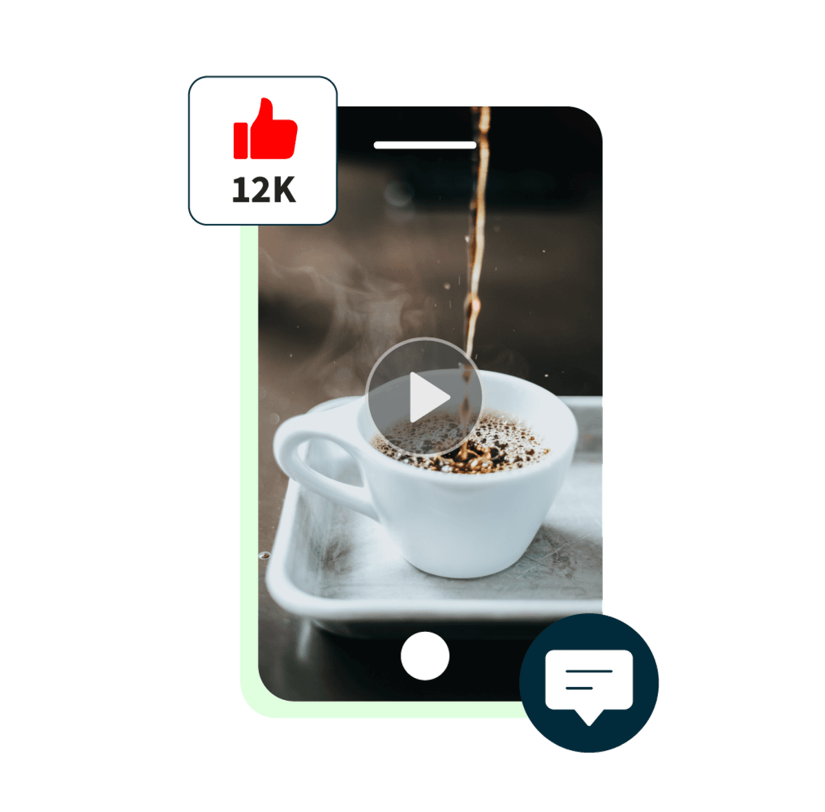 miniatura de un vídeo de youtube de un trago de café siendo servido, junto con un pop-up de 12 000 likes