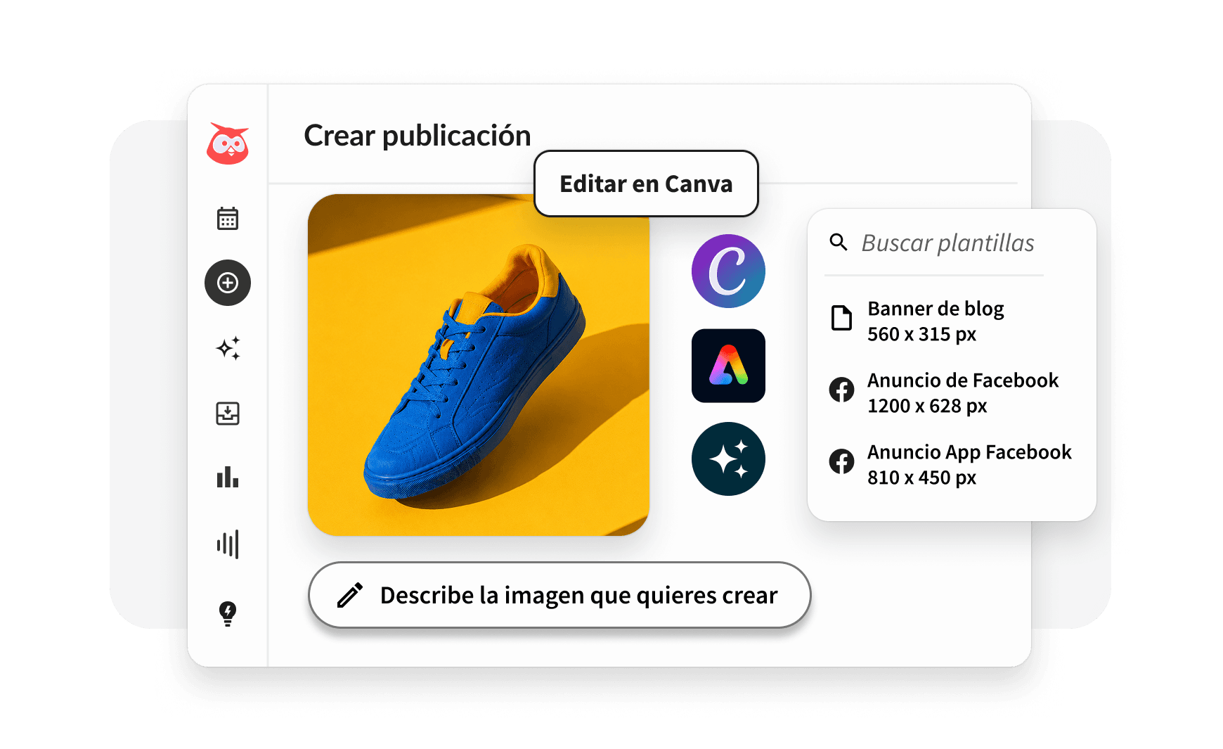 Plantillas, biblioteca multimedia y herramientas de publicación de Canva de Hootsuite