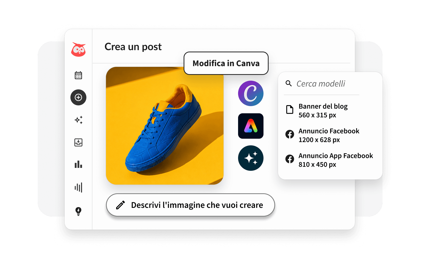 Modelli Canva, libreria multimediale e strumenti di pubblicazione di Hootsuite