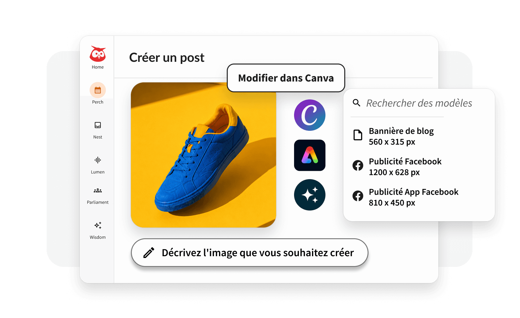 Modèles Canva, bibliothèque multimédia et outils de publication de Hootsuite