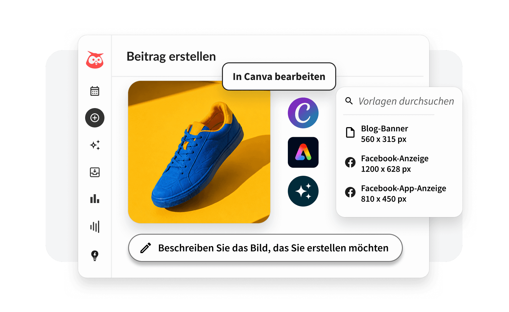 Hootsuite Canva-Vorlagen, Medienbibliothek und Veröffentlichungstools