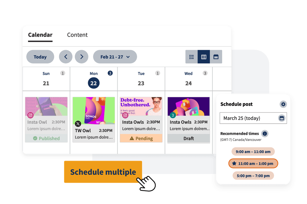 Exemplo de calendário/ferramenta de agendamento de postagens.