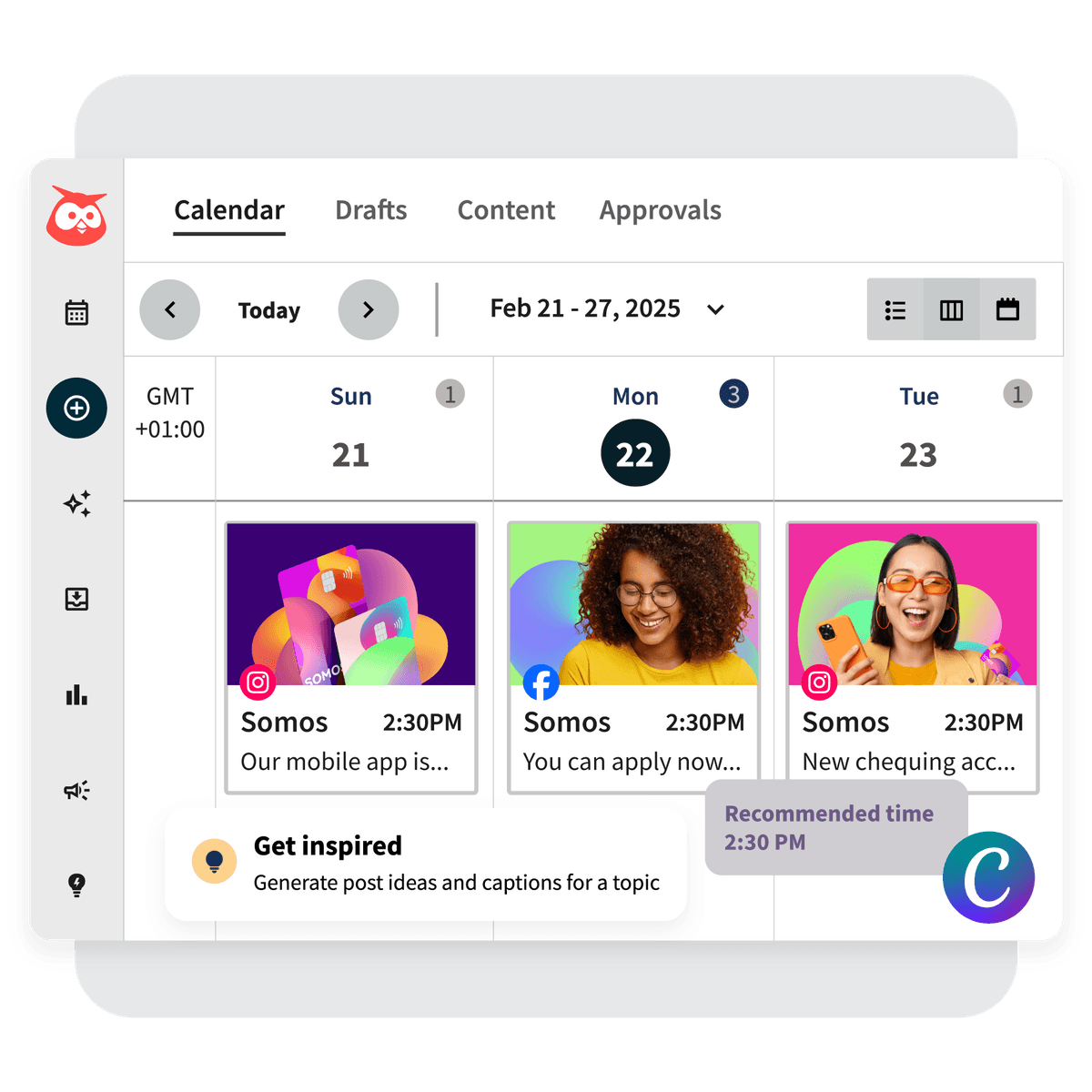 Calendario di pubblicazione drag-and-drop di Hootsuite