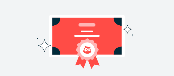 Icona di certificazione con badge e Owly