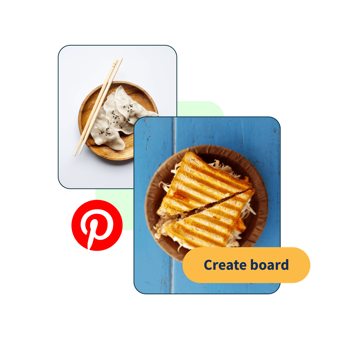 imagem de um sanduíche e bolinhos, com um botão pop-up dizendo "criar painel"