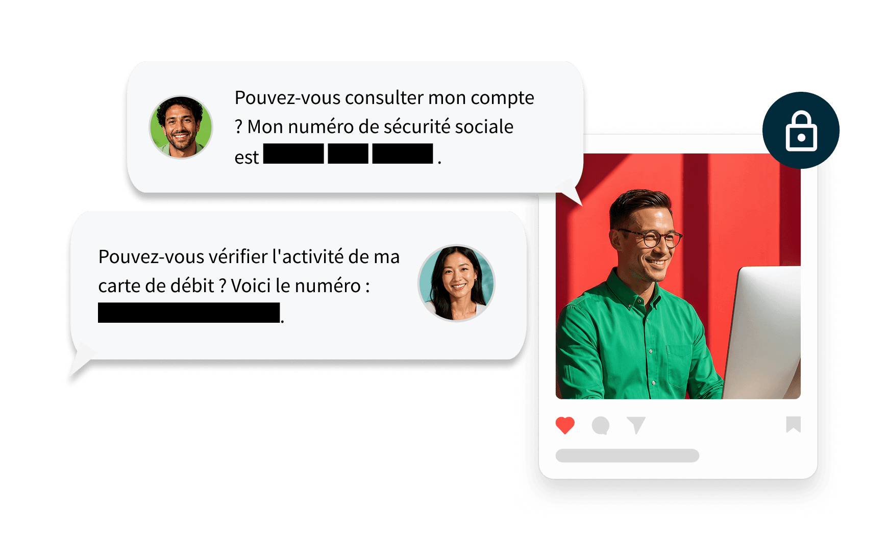 Hootsuite Inbox avec gestion des données personnelles, masquage automatique des messages et icône de verrouillage
