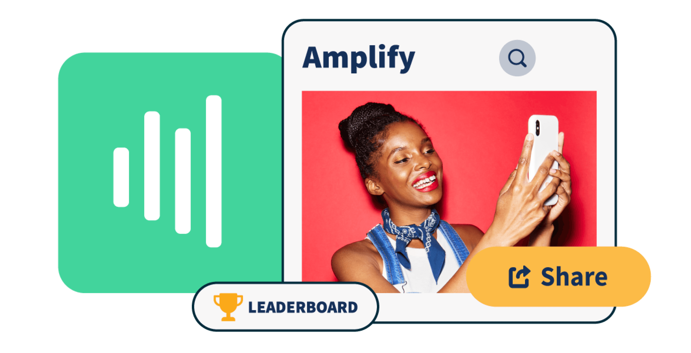 Icono de Hootsuite Amplify con una mujer sosteniendo su teléfono