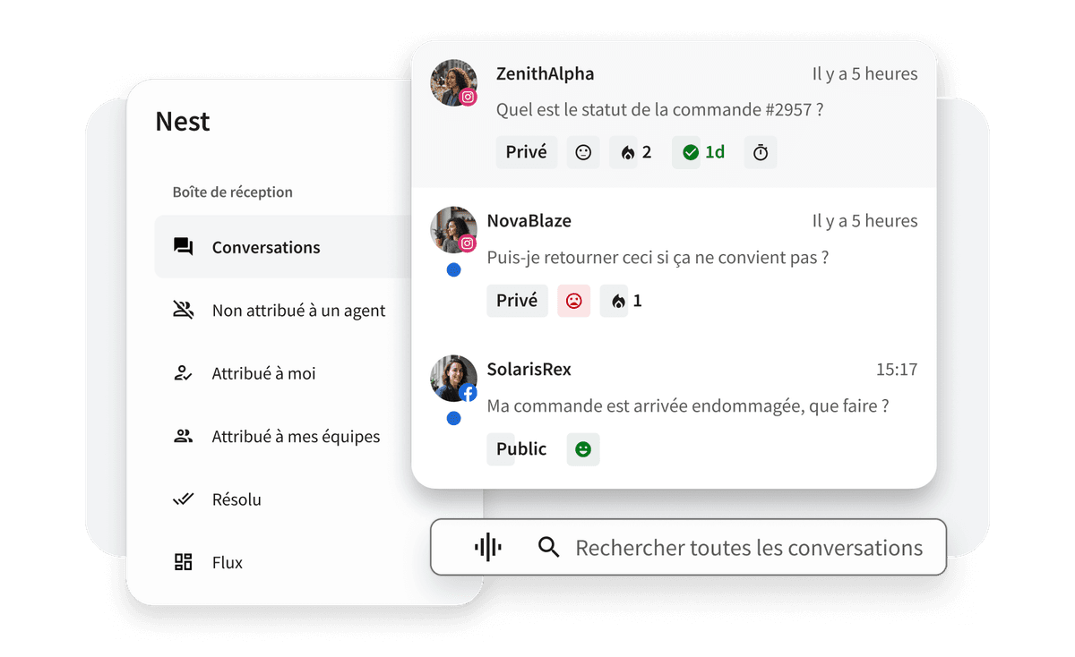 La boîte de réception 2.0 de Hootsuite affiche les filtres, les chaînes et la recherche