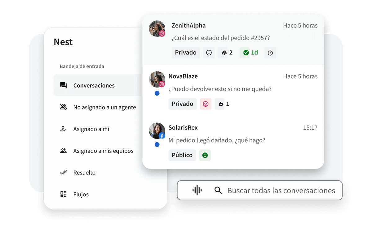 Bandeja de entrada de Hootsuite 2.0 mostrando filtros, canales y búsqueda