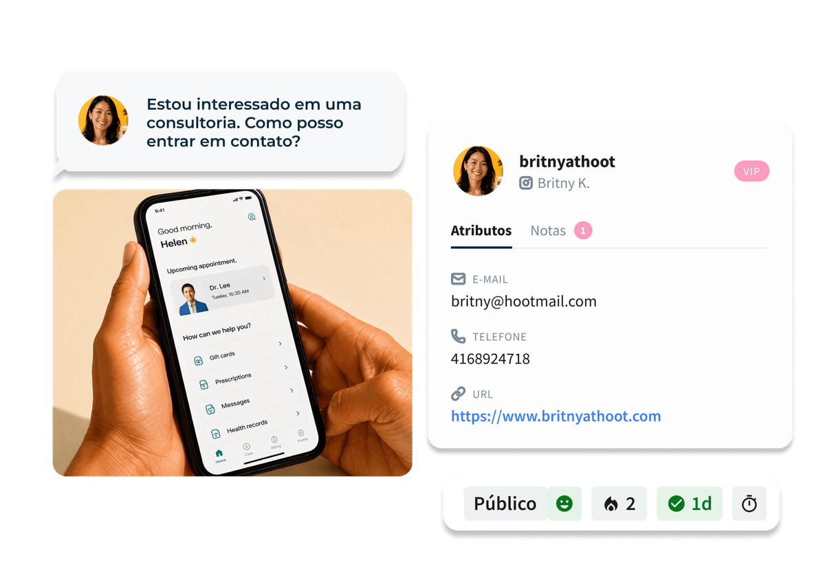 Recursos da caixa de entrada do Hootsuite exibindo atributos de contato e anotações