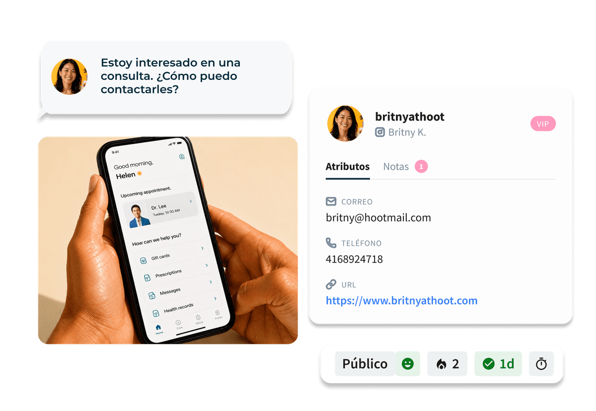 Funciones de la bandeja de entrada de Hootsuite que muestran atributos de contacto y notas